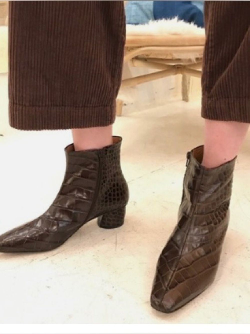 LOQ Matea Croc Embossed Brown Leather Ankle Boots EU41